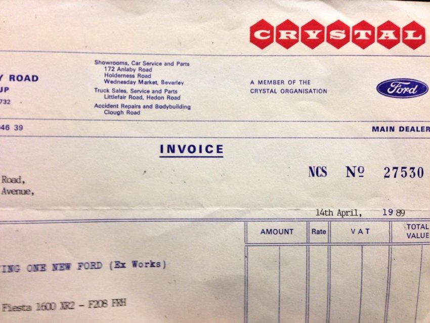 The surviving Crystal Ford sales invoice from April 1989.