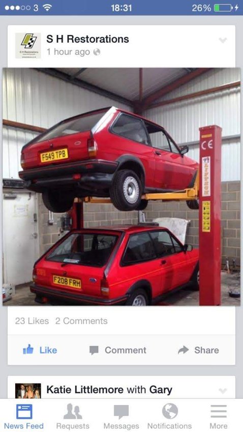 A saved workshop post showing the XR2 on the lift.