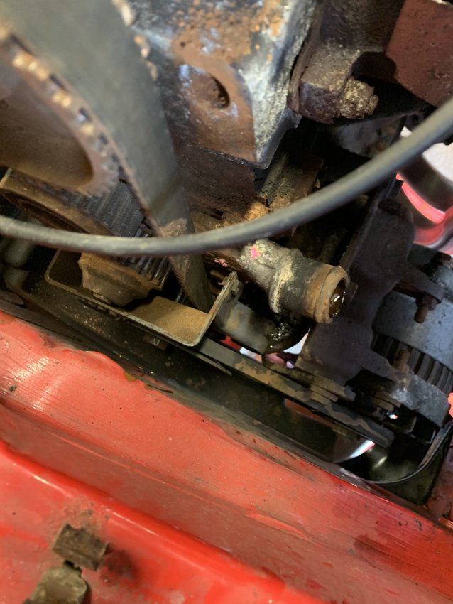 A close-up of components inside the engine bay.