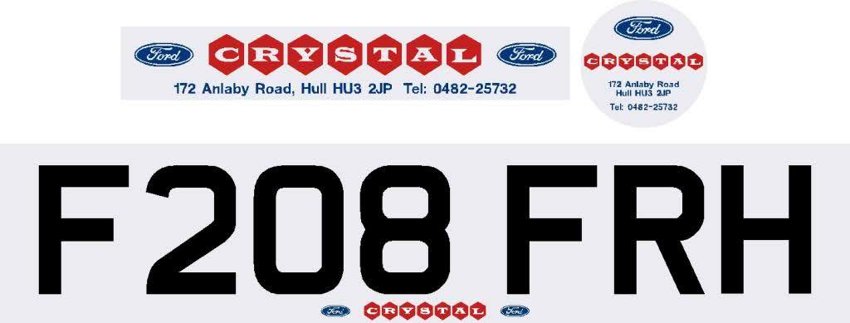 F208 FRH number-plate and Crystal Ford dealer graphics.
